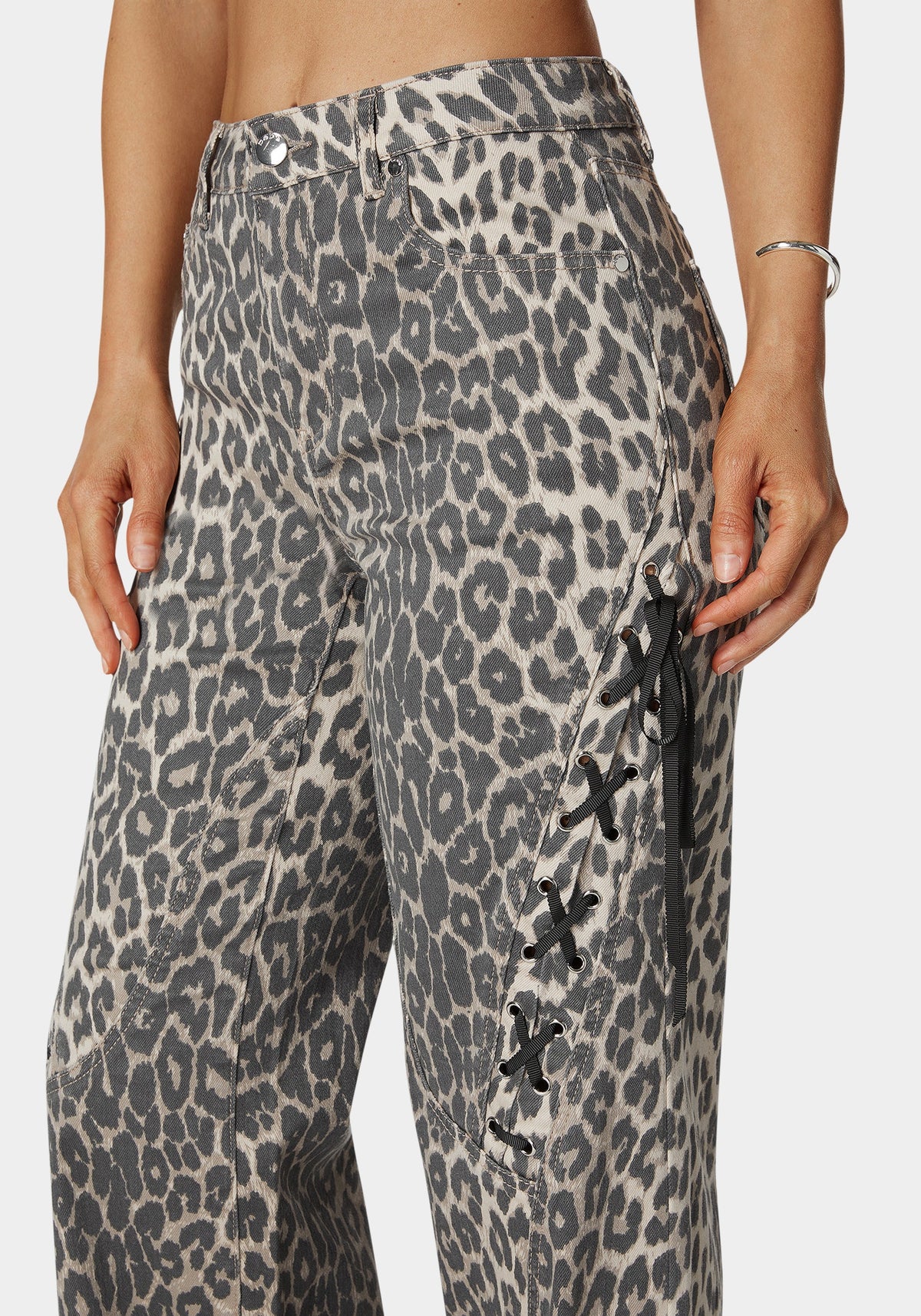 Bebe High-Waist Cheetah Print Wide-Leg Jeans