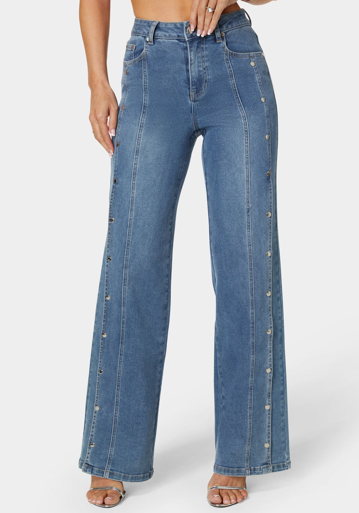 Bebe High-Waist Snap Detail Wide-Leg Jeans
