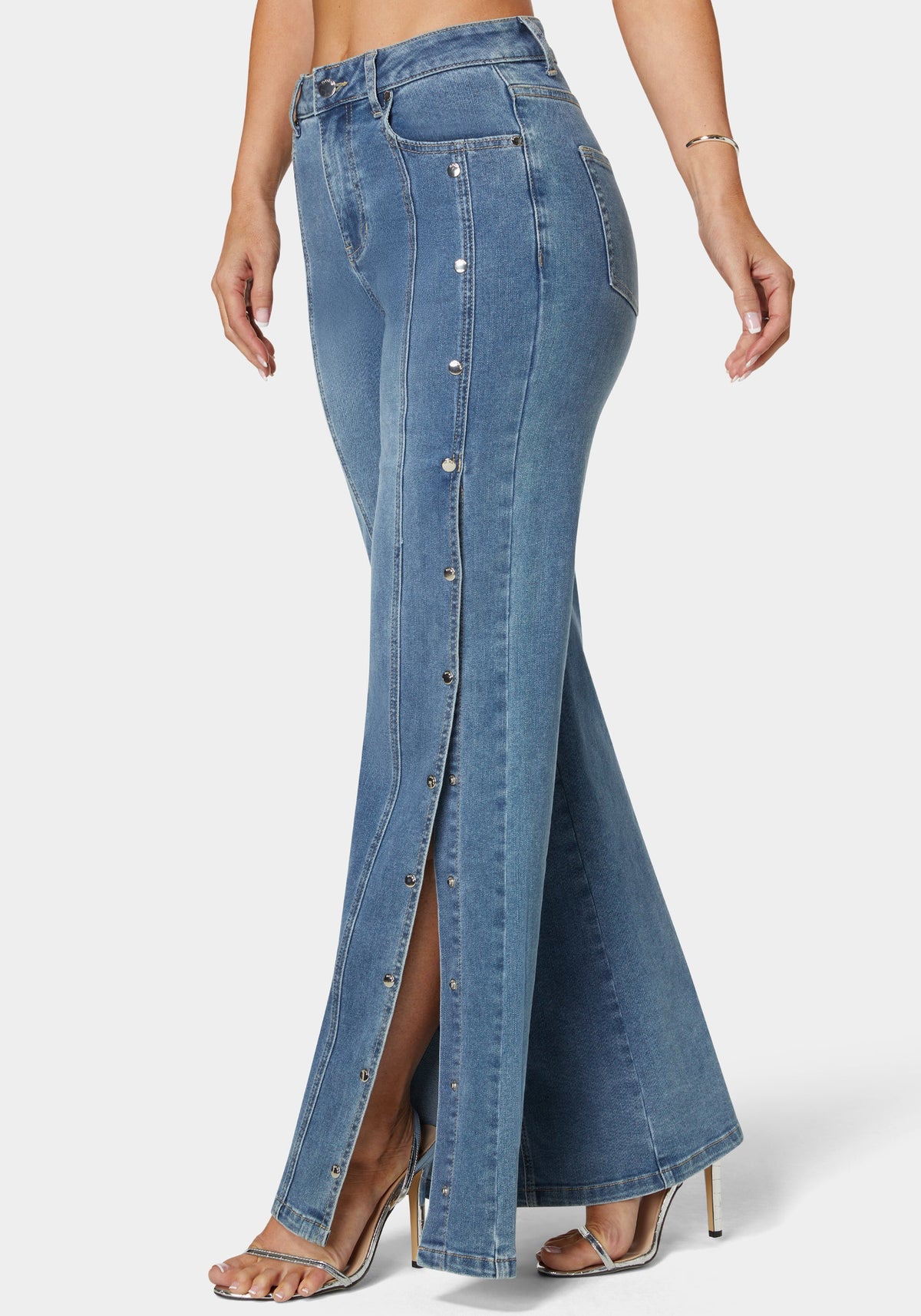 Bebe High-Waist Snap Detail Wide-Leg Jeans