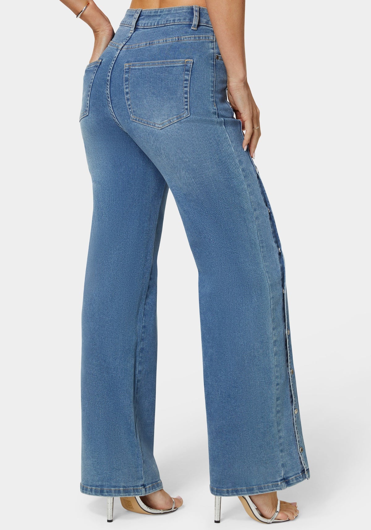 Bebe High-Waist Snap Detail Wide-Leg Jeans