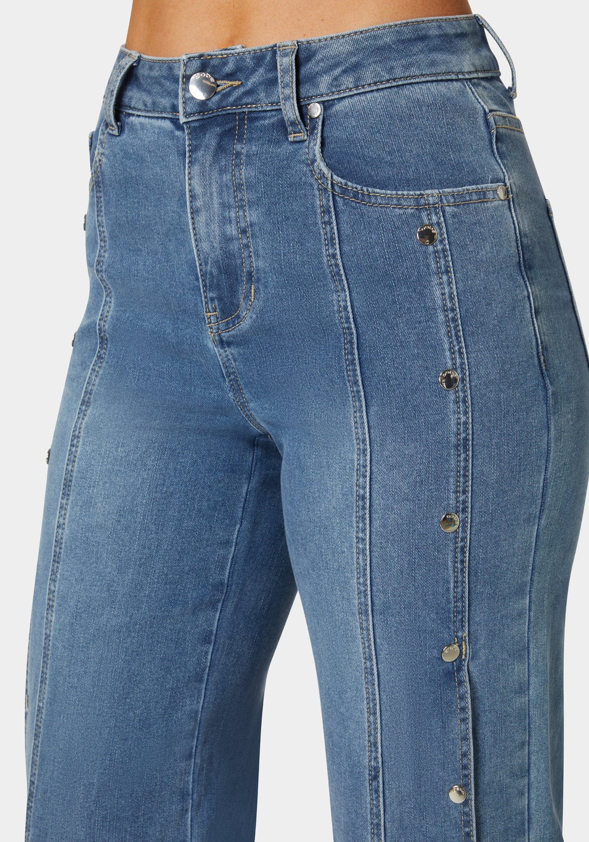 Bebe High-Waist Snap Detail Wide-Leg Jeans