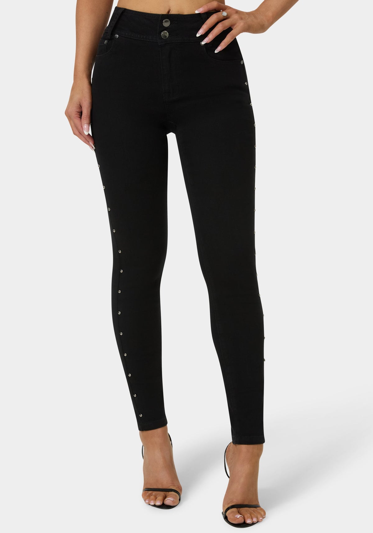 Bebe Natural Waist Studded Skinny Leg Jeans
