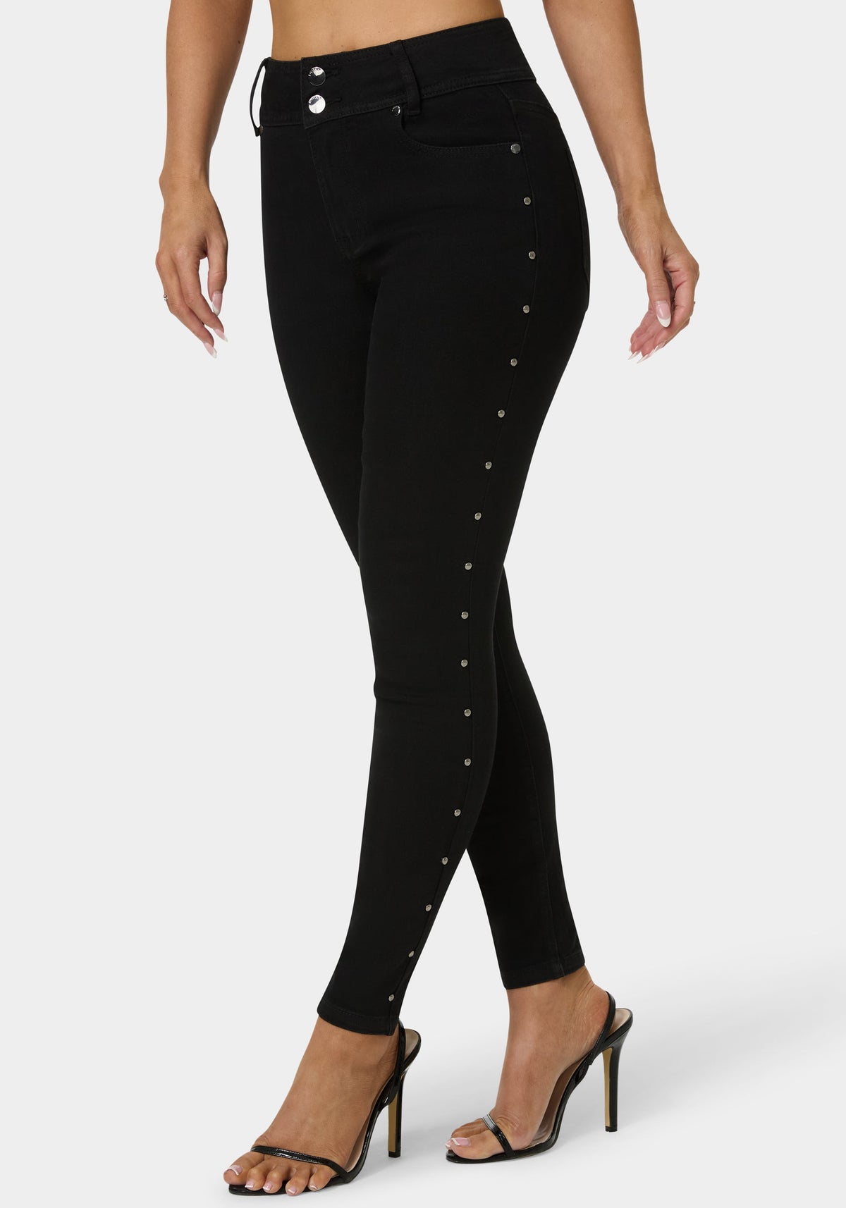 Bebe Natural Waist Studded Skinny Leg Jeans
