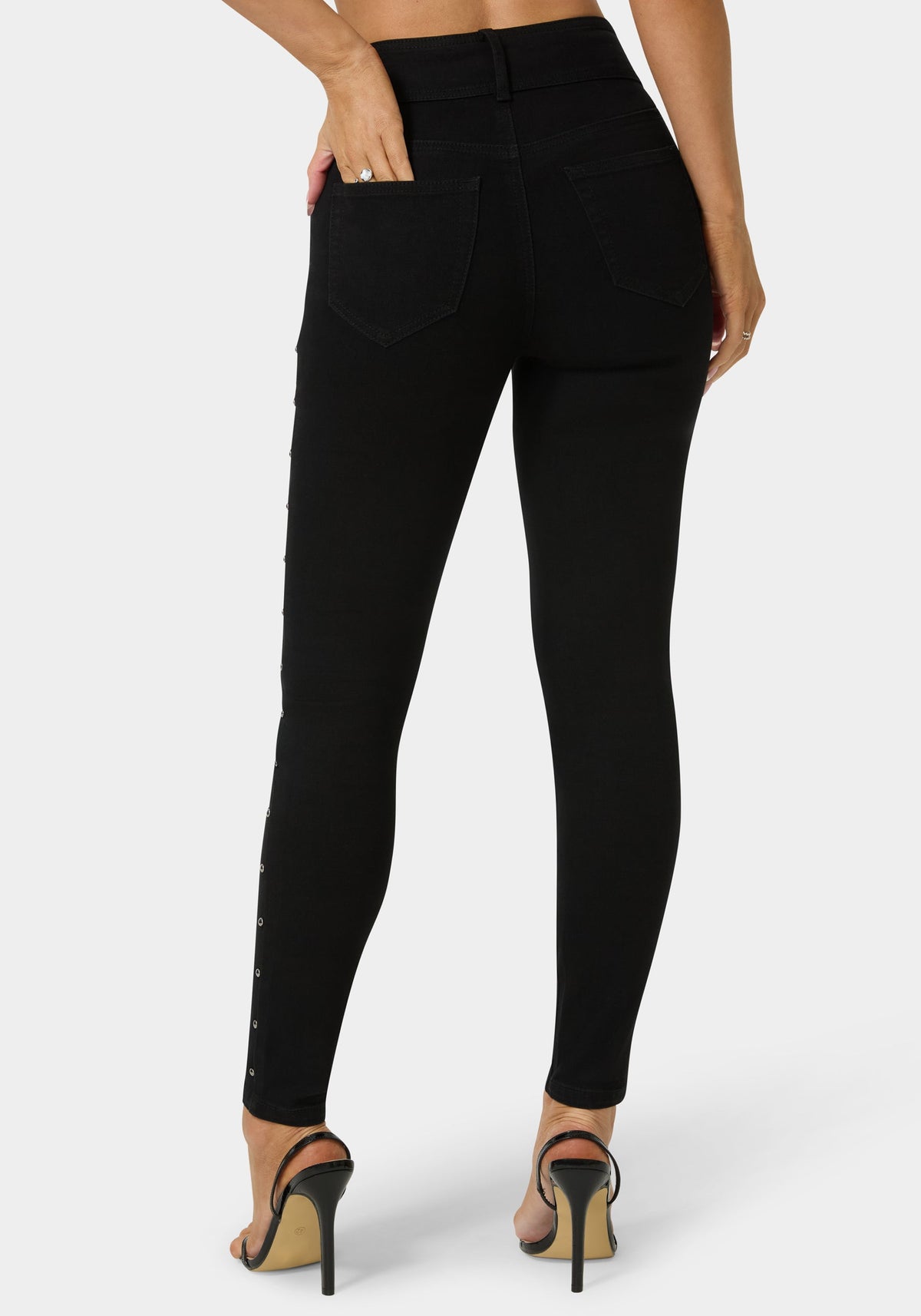 Bebe Natural Waist Studded Skinny Leg Jeans