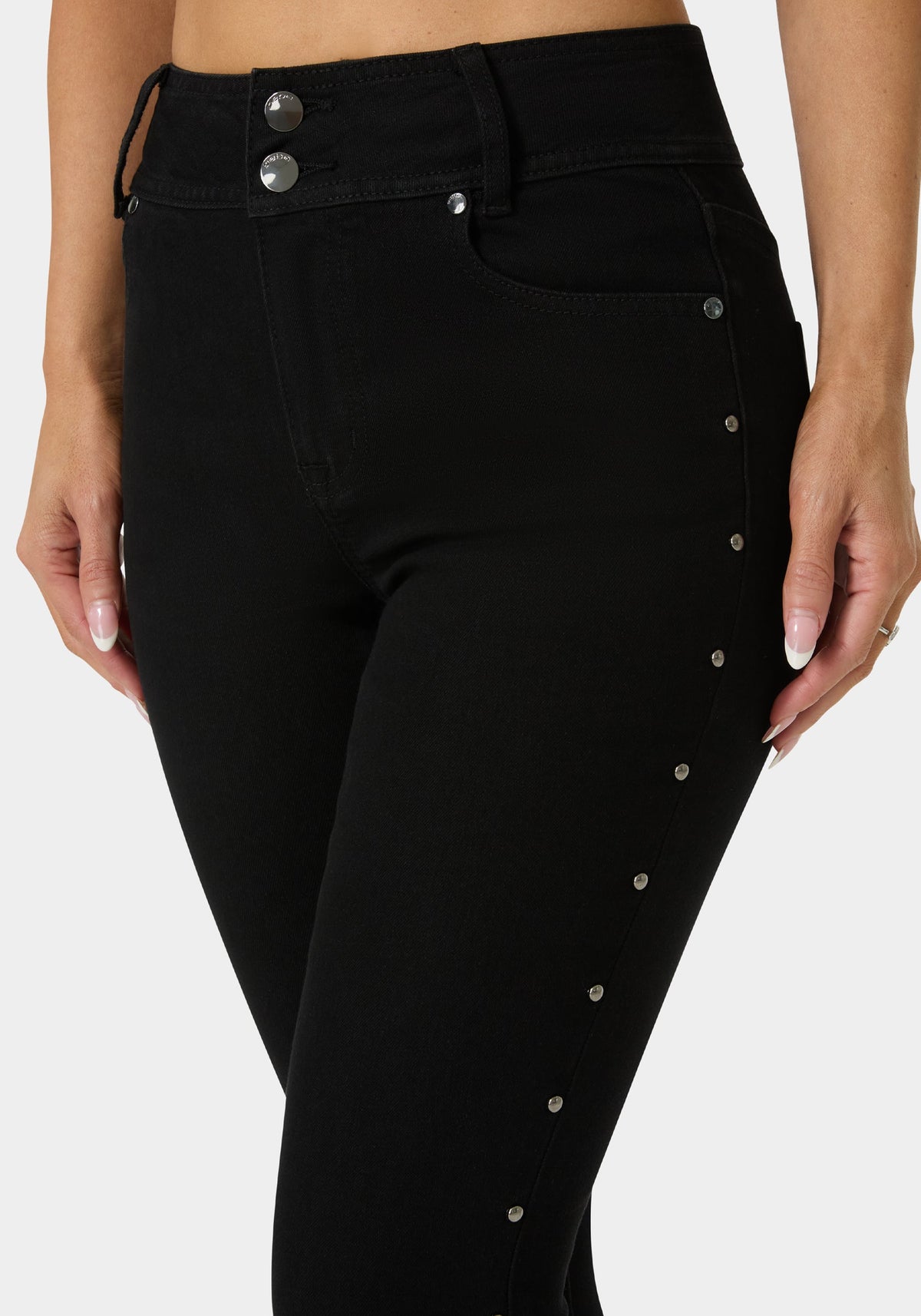 Bebe Natural Waist Studded Skinny Leg Jeans