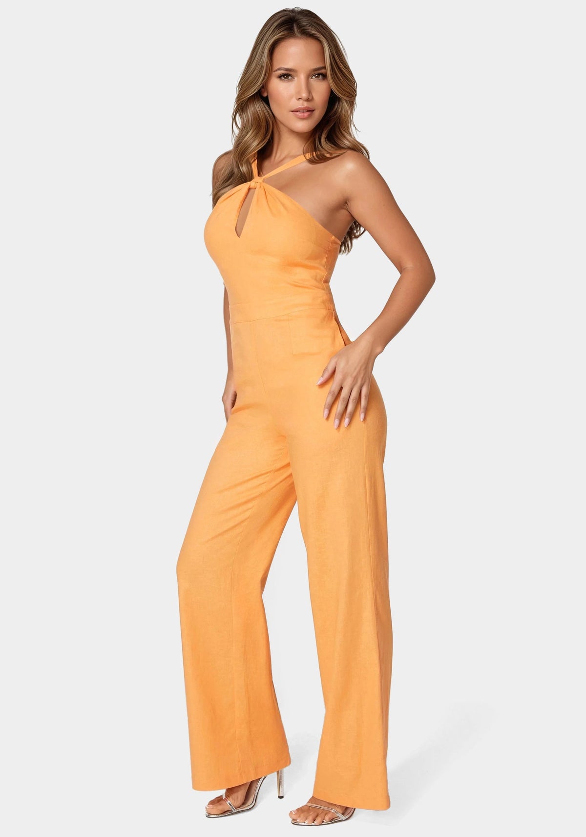 Bebe Linen Front Knot Palazzo-Leg Jumpsuit