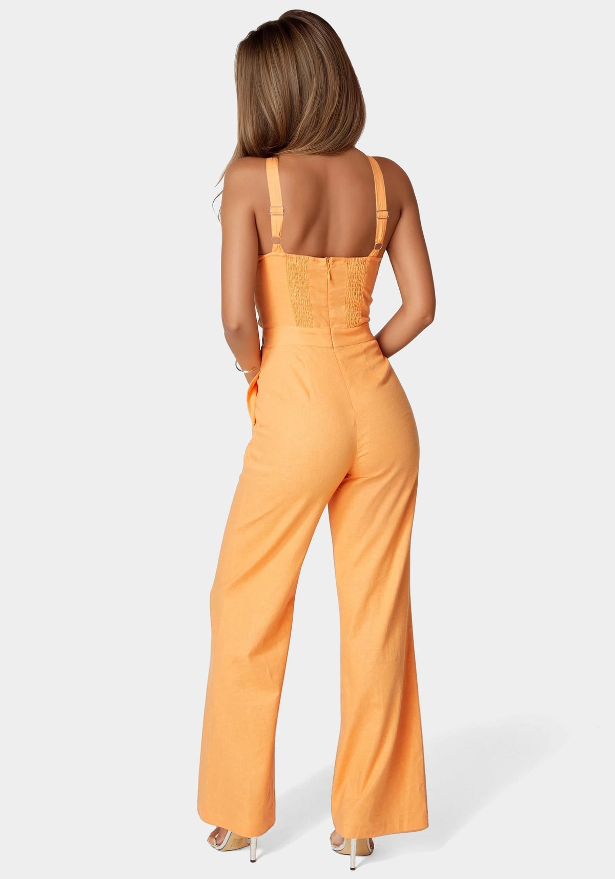 Bebe Linen Front Knot Palazzo-Leg Jumpsuit
