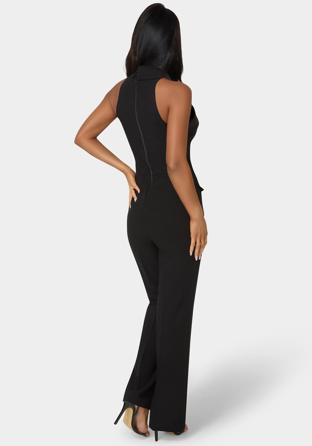 Bebe Tuxedo Straight Flared Leg Jumpsuit