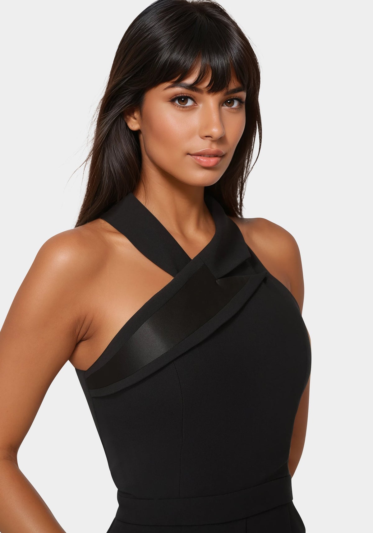 Bebe Tuxedo Straight Flared Leg Jumpsuit