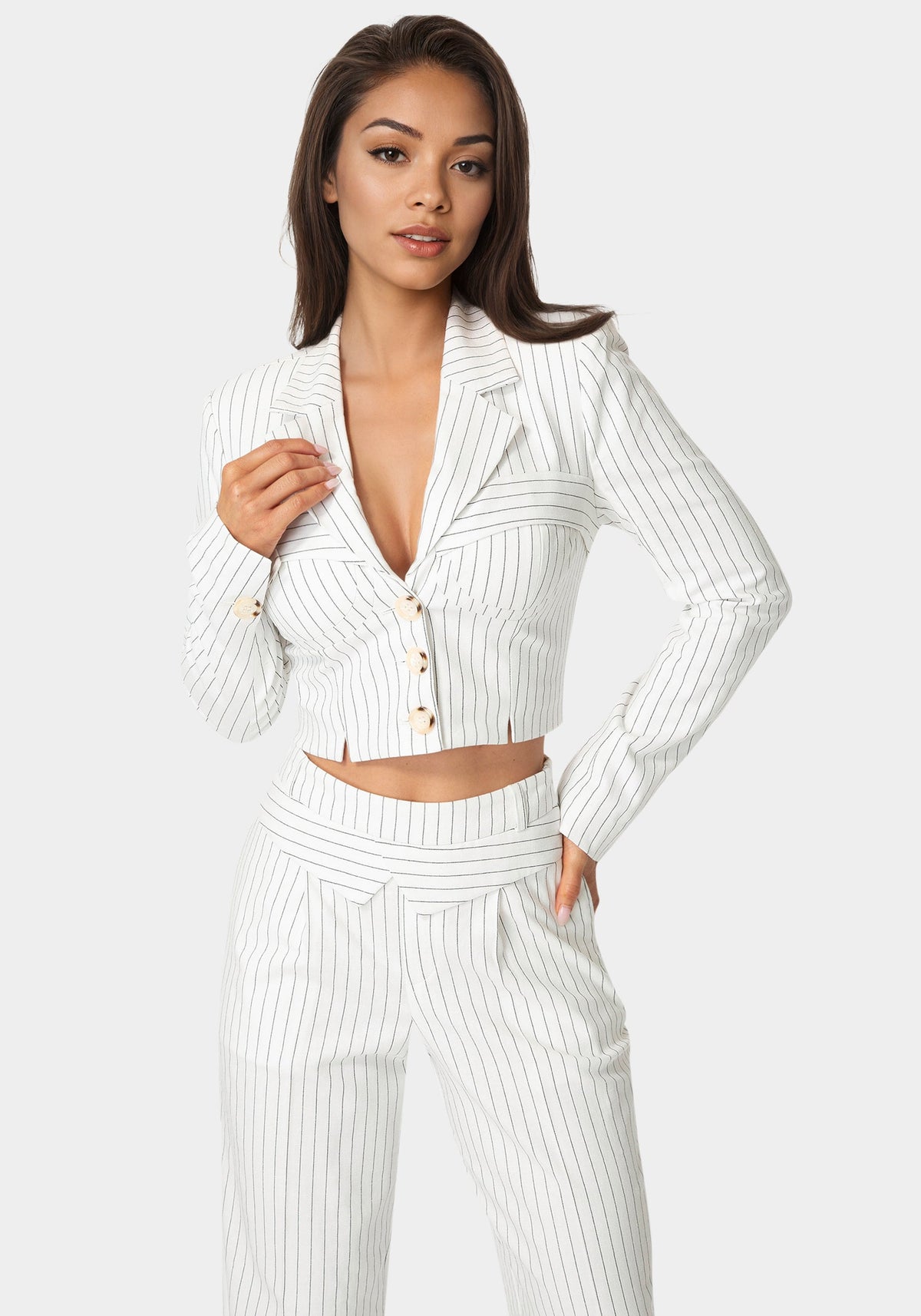 Bebe Tailored Cropped Pinstripe Blazer