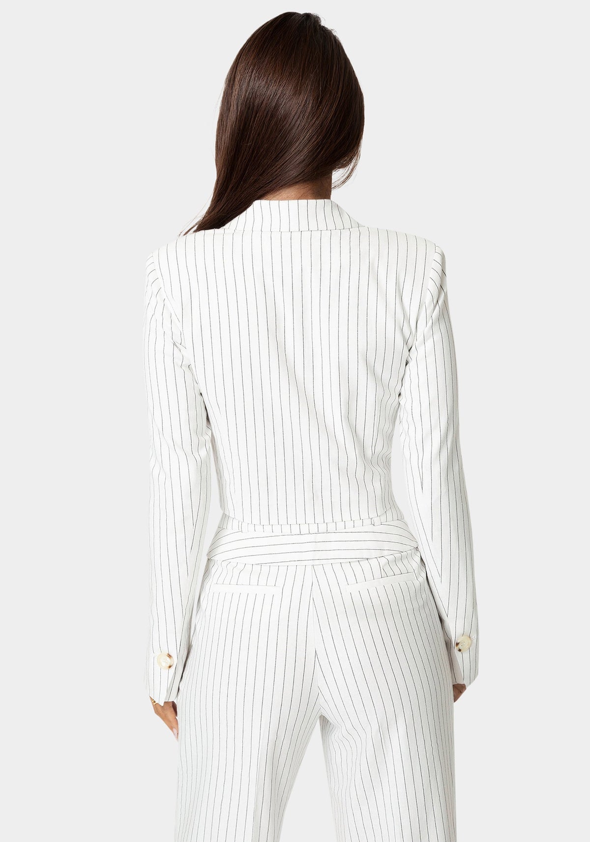 Bebe Tailored Cropped Pinstripe Blazer