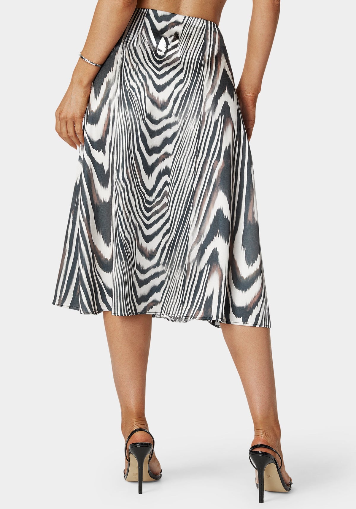 Bebe Asymmetrical Lace Insert Satin Skirt