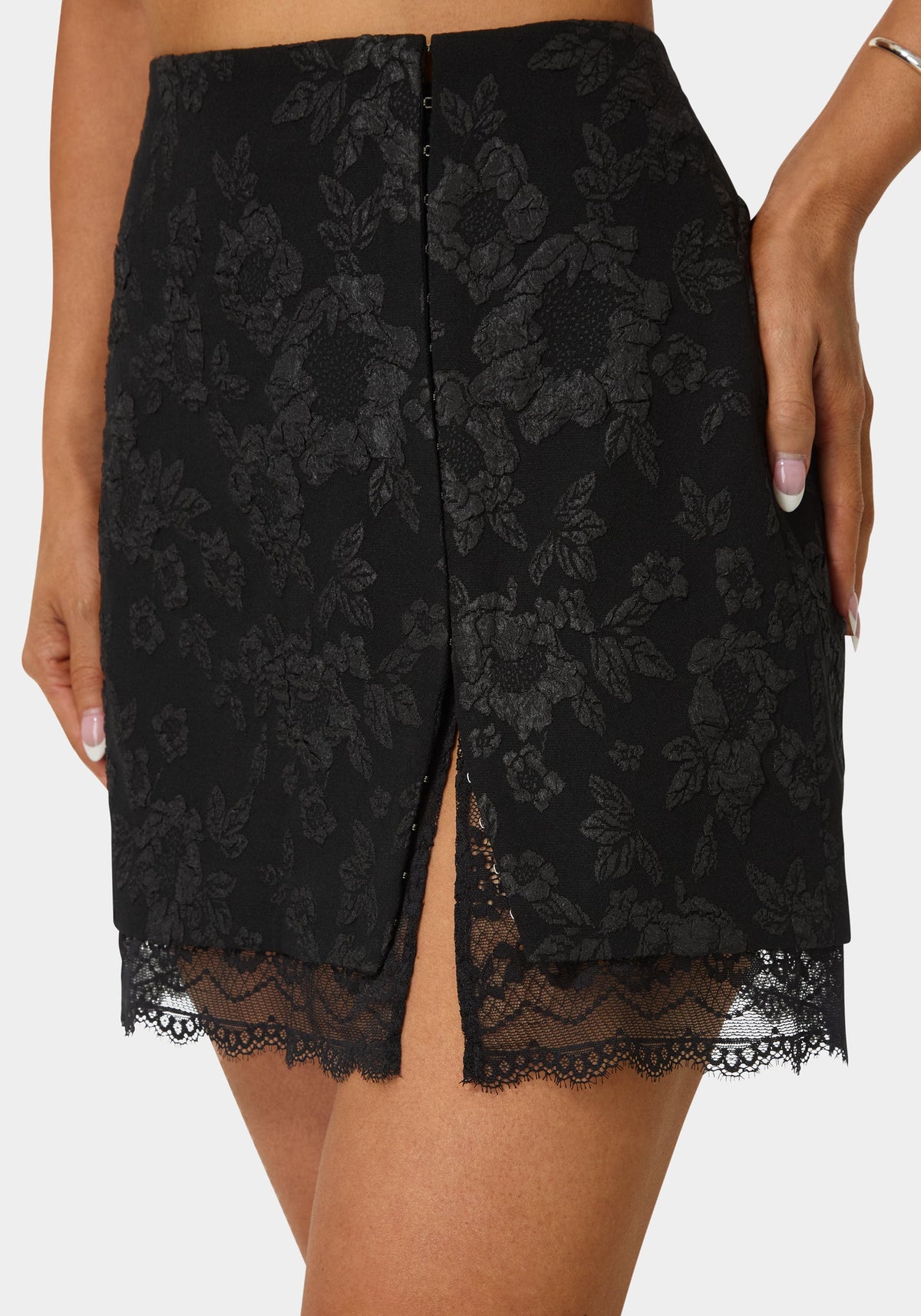 Bebe Tailored Floral Jacquard Mini Skirt