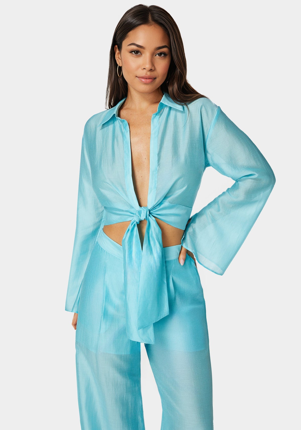 Bebe Front Tie Flowy Blouse