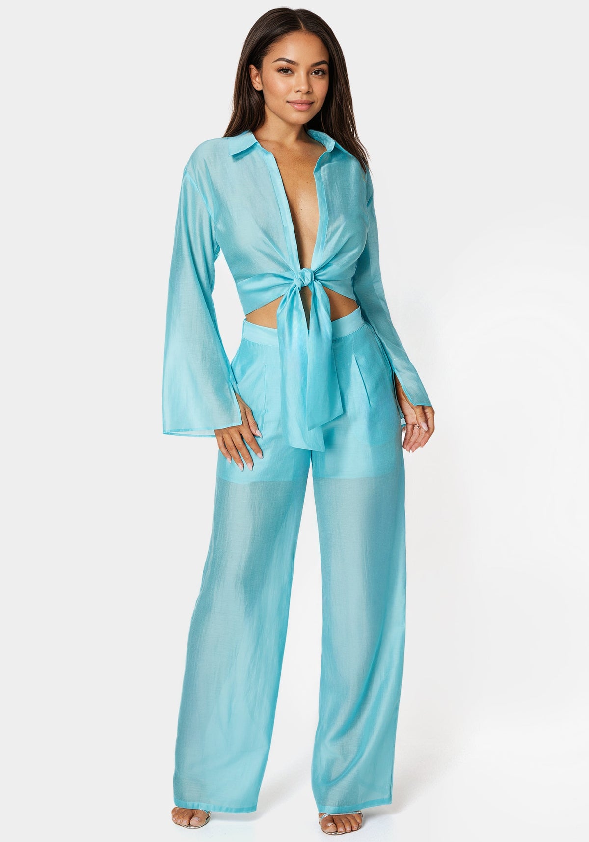 Bebe Front Tie Flowy Blouse