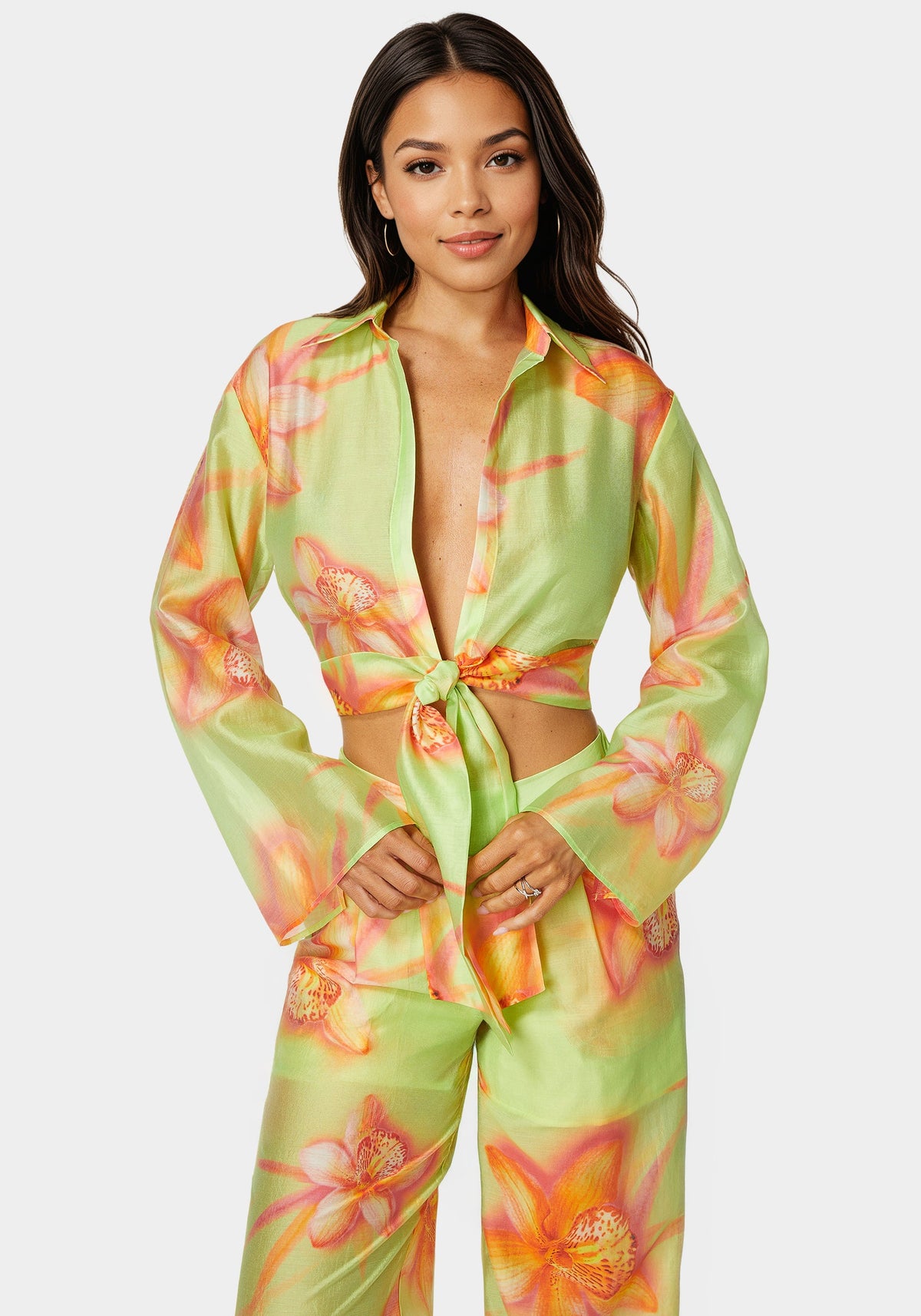 Bebe Front Tie Flowy Blouse