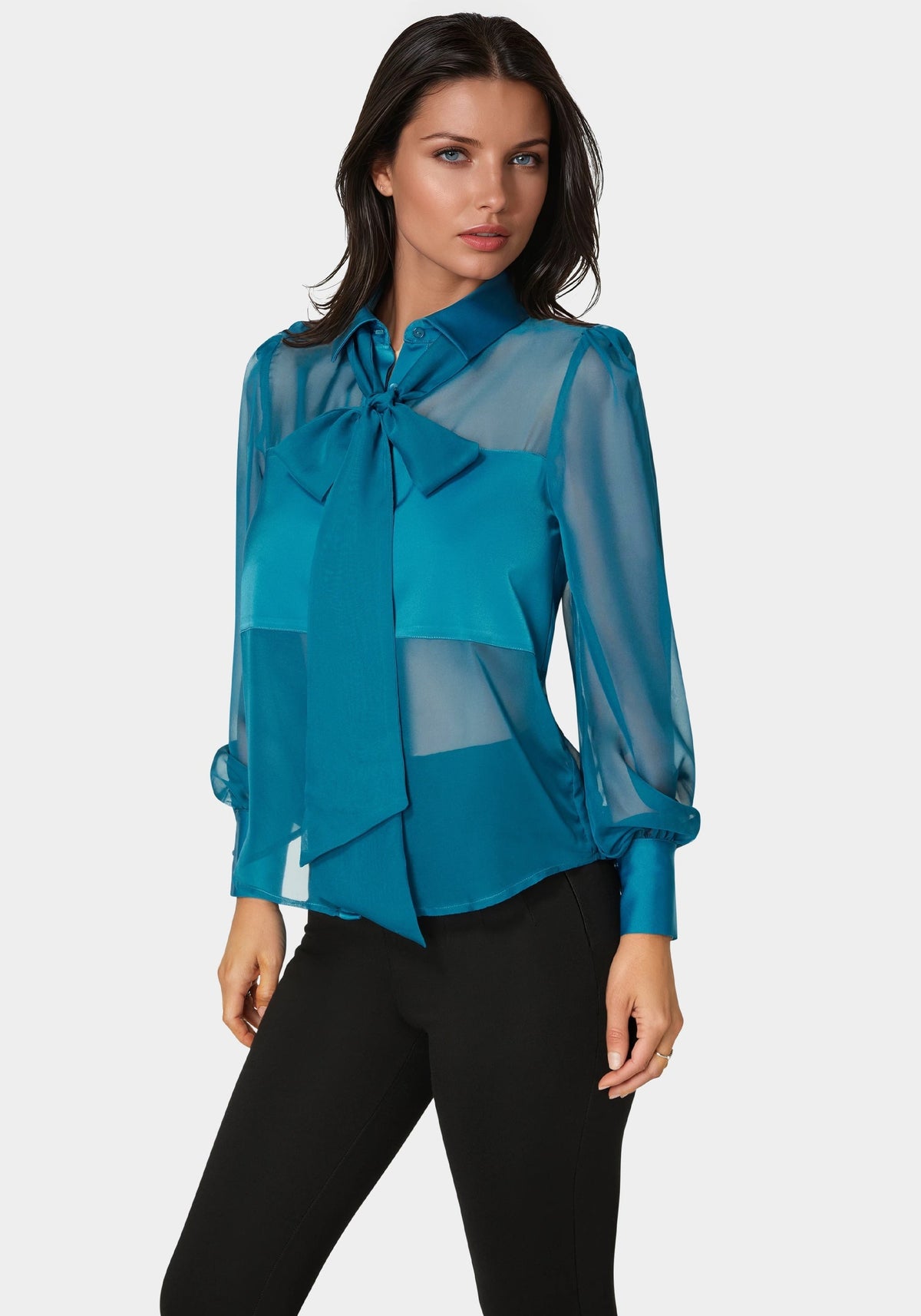 Bebe Satin & Chiffon Bow Blouse