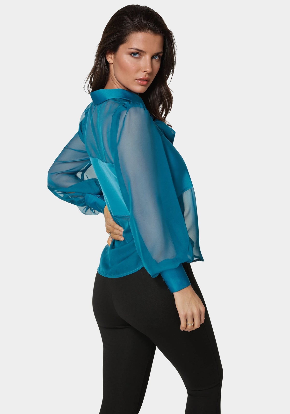 Bebe Satin & Chiffon Bow Blouse