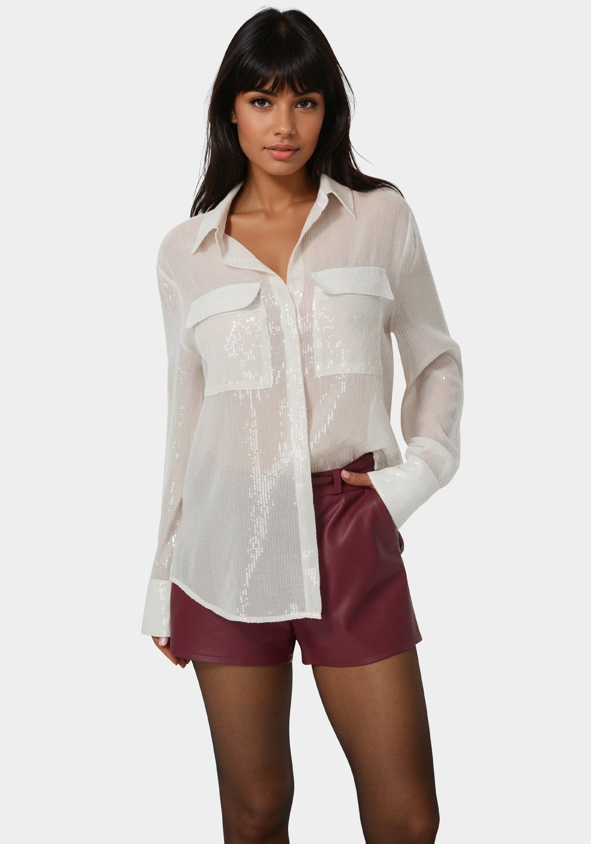 Bebe Sequin Long Sleeve Blouse