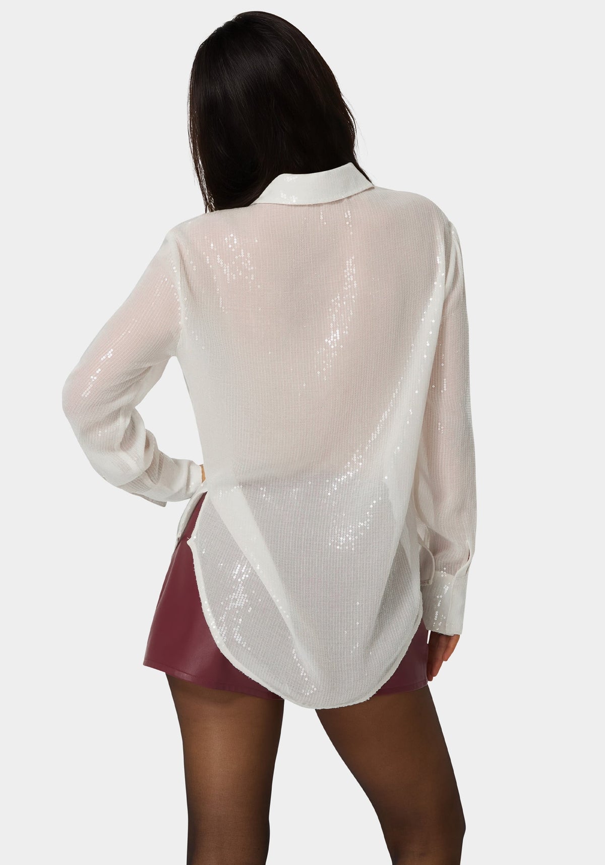 Bebe Sequin Long Sleeve Blouse