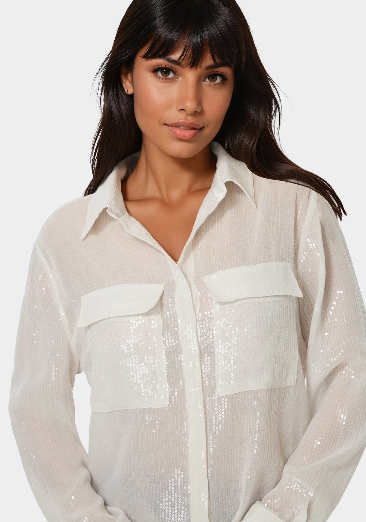 Bebe Sequin Long Sleeve Blouse