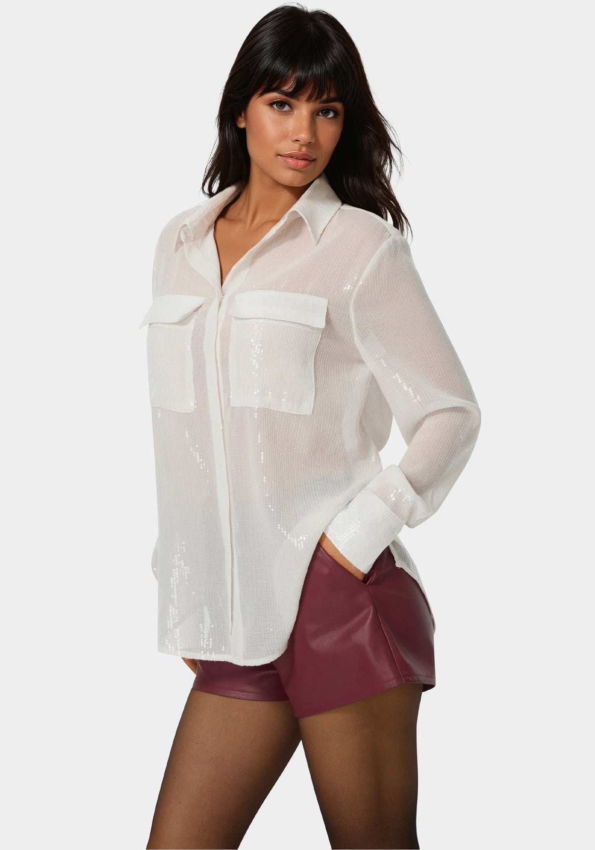 Bebe Sequin Long Sleeve Blouse