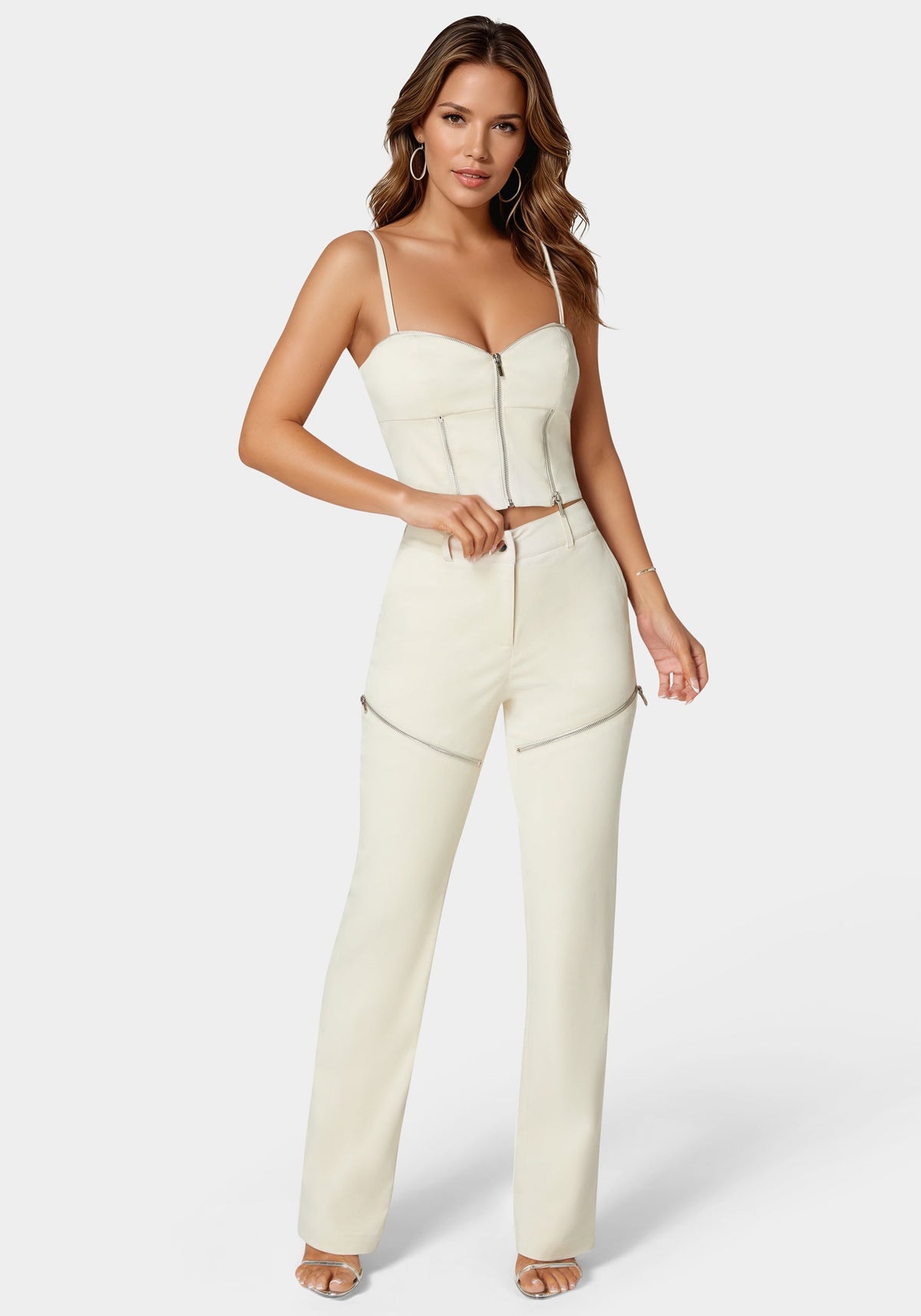 Bebe Zipper Detail Mini Bootcut Trousers