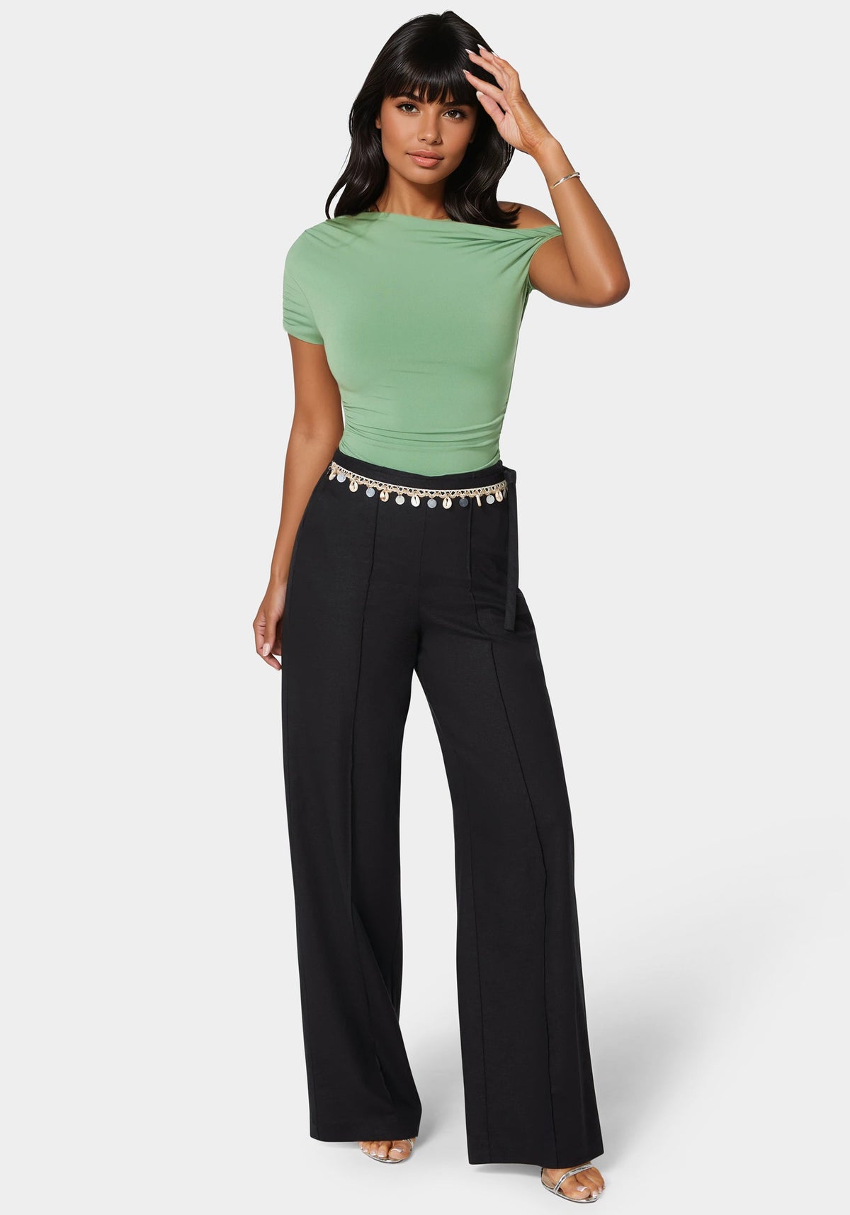 Bebe High-Waist Linen Straight-Leg Trousers