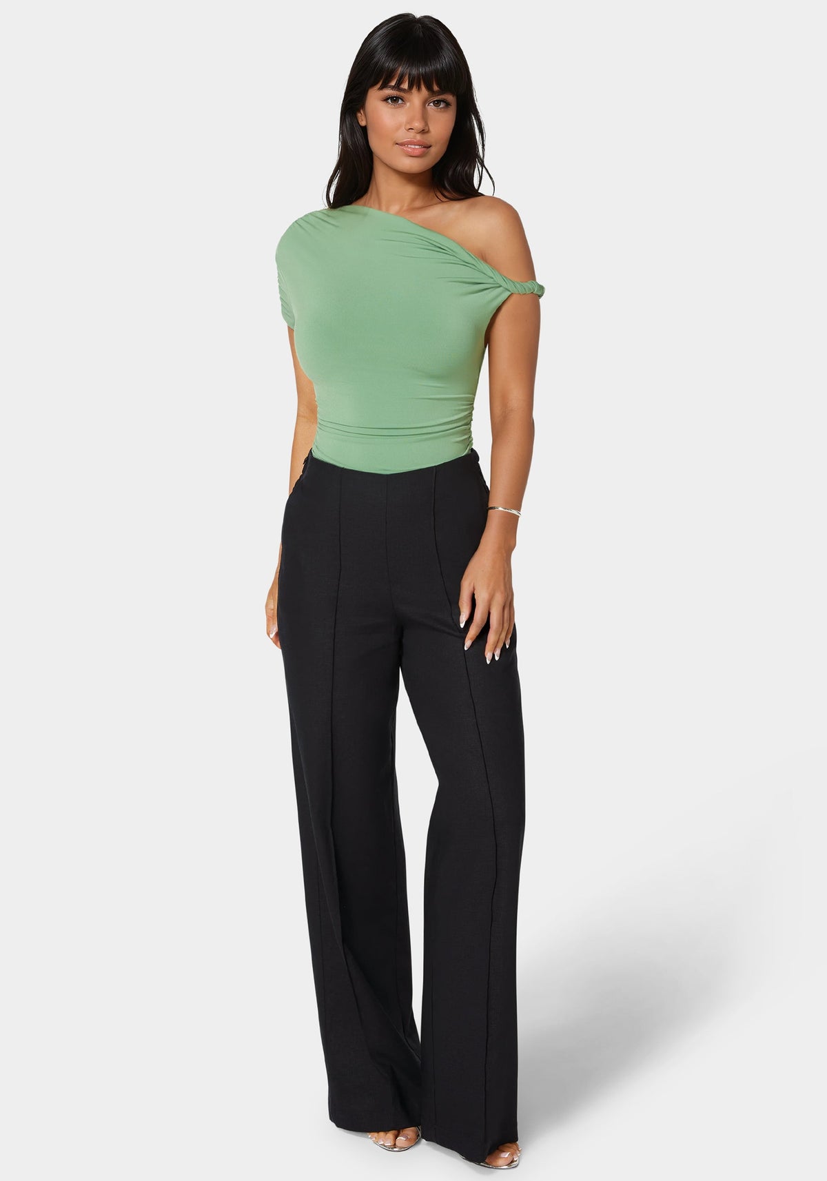 Bebe High-Waist Linen Straight-Leg Trousers