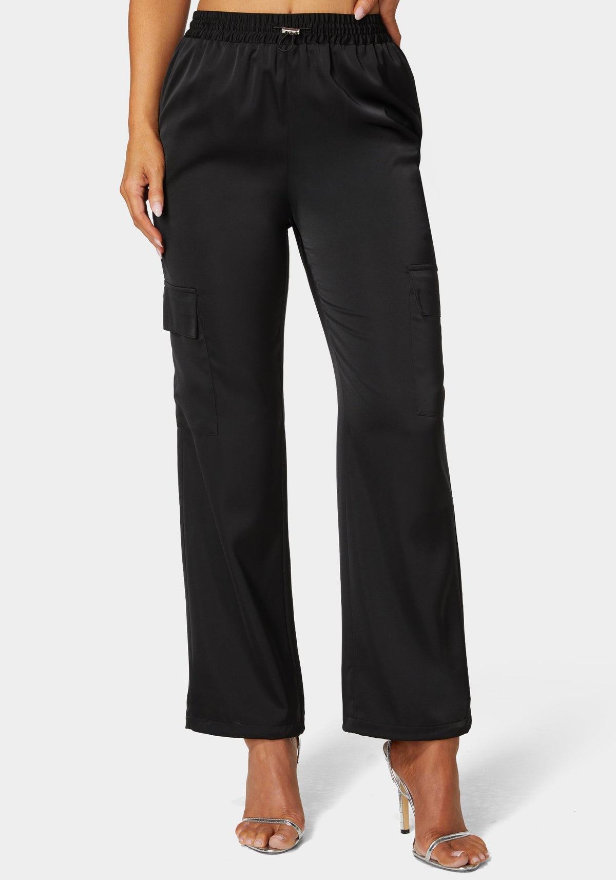 Bebe Luxe Satin Cargo Joggers