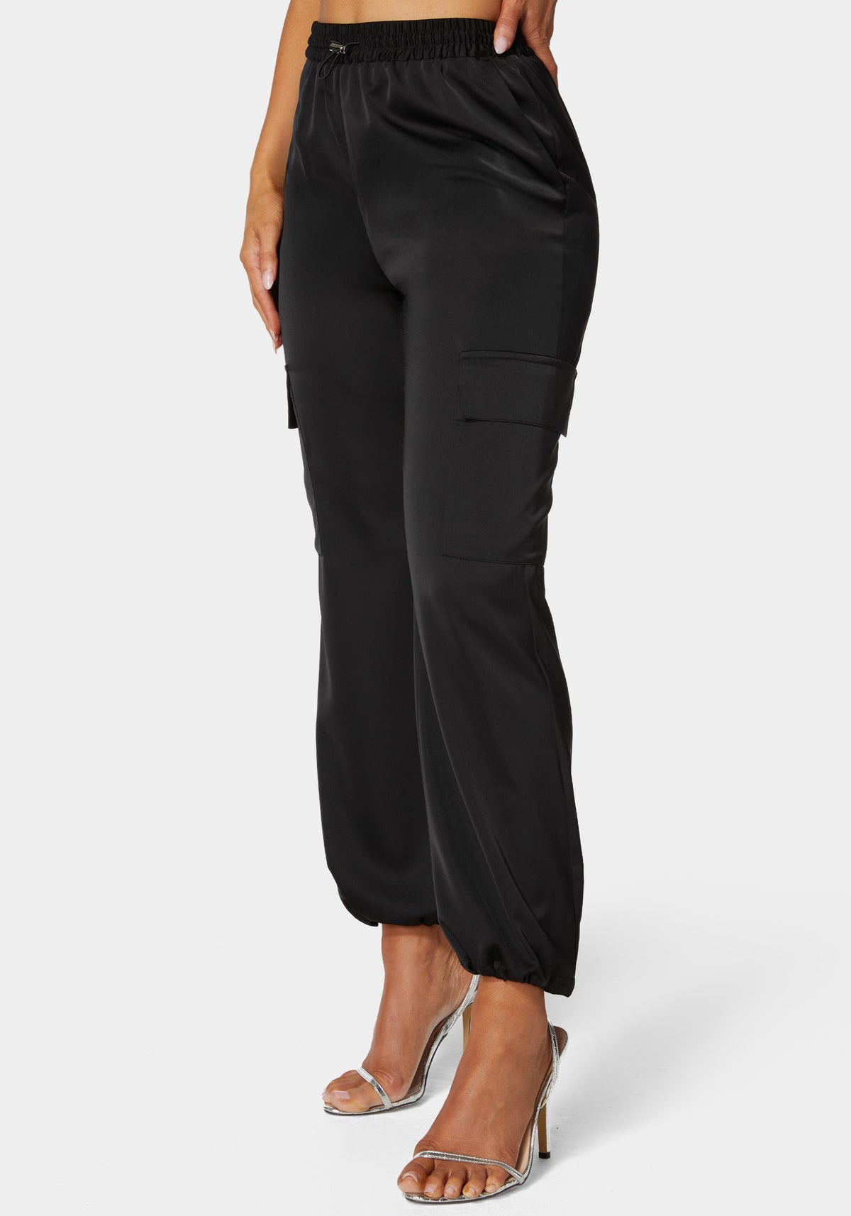 Bebe Luxe Satin Cargo Joggers