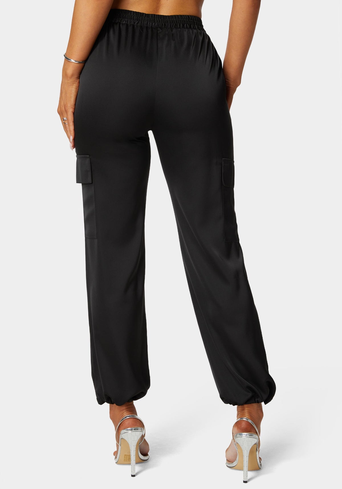 Bebe Luxe Satin Cargo Joggers