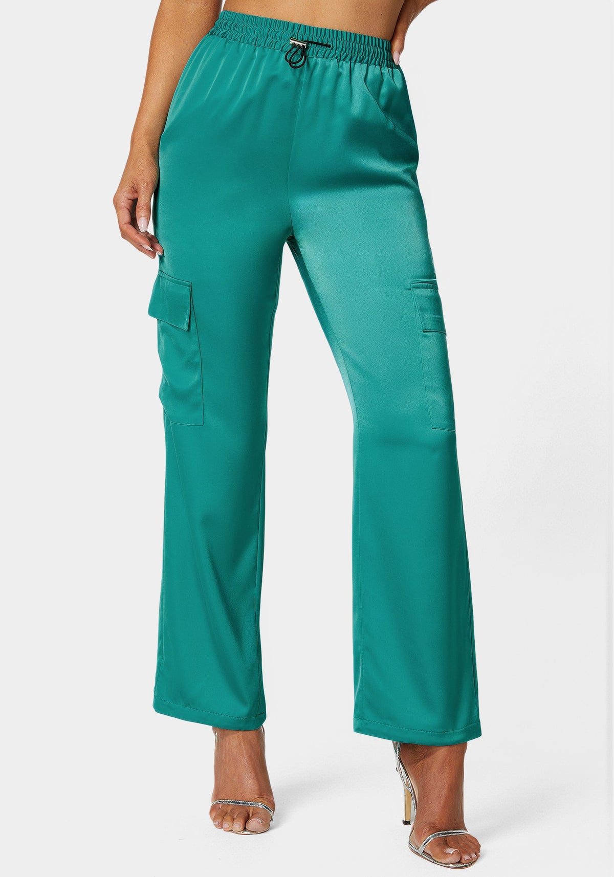 Bebe Luxe Satin Cargo Joggers