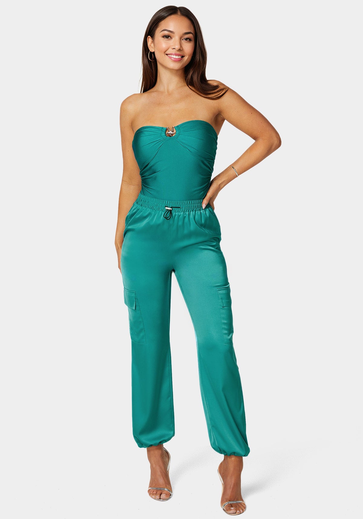 Bebe Luxe Satin Cargo Joggers
