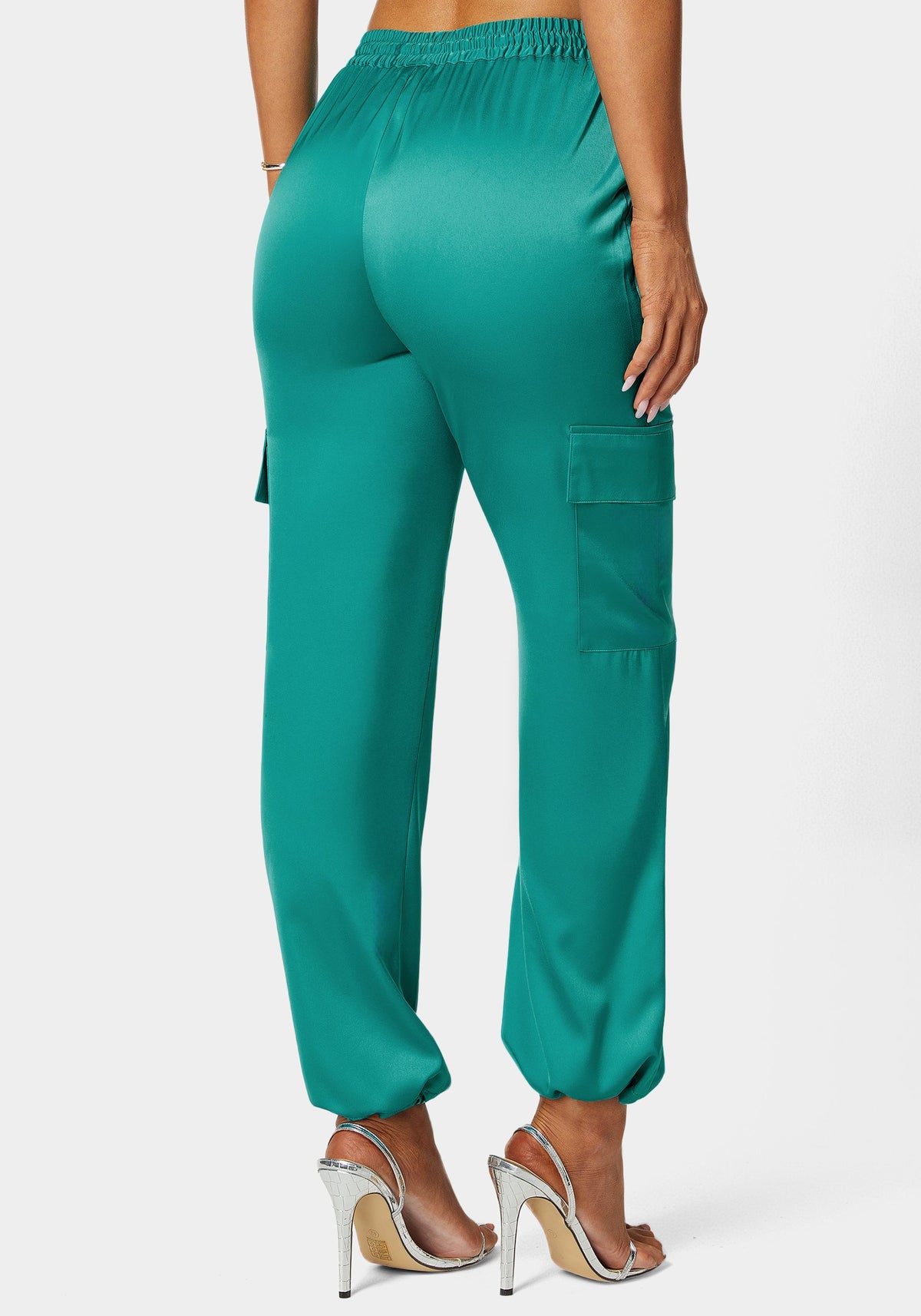 Bebe Luxe Satin Cargo Joggers
