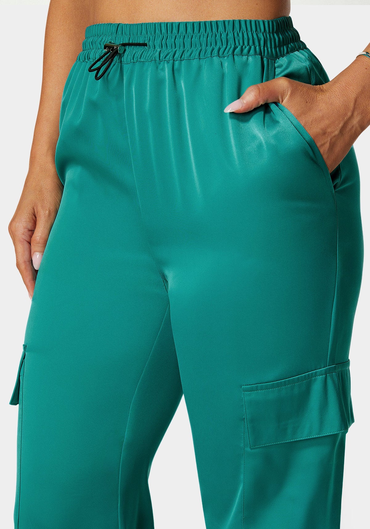 Bebe Luxe Satin Cargo Joggers
