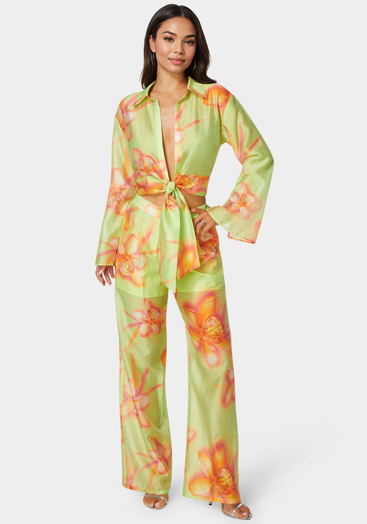 Bebe High-Waist Palazzo-Leg Pull-On Trousers