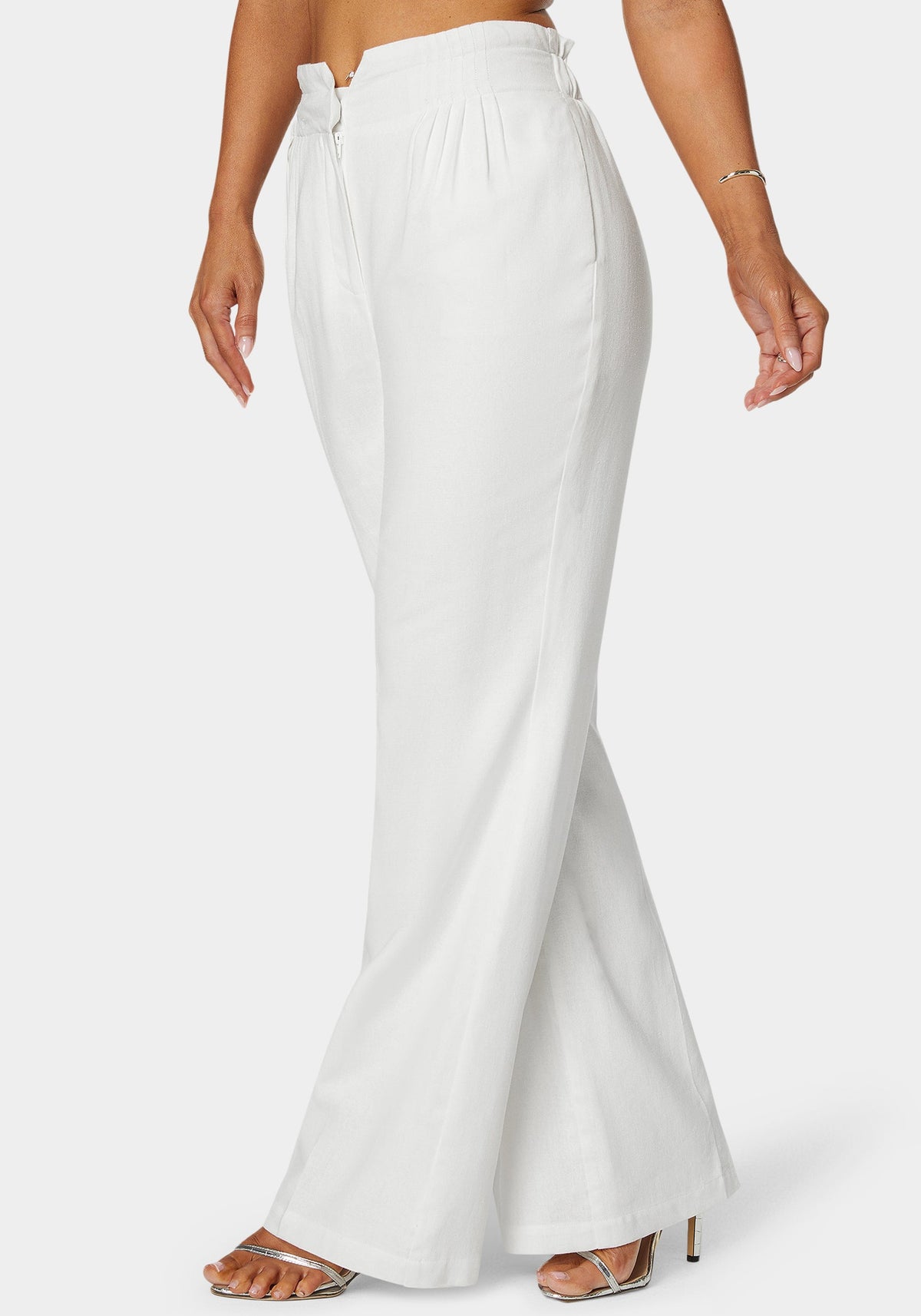 Bebe Linen High-Waist Palazzo-Leg Trousers