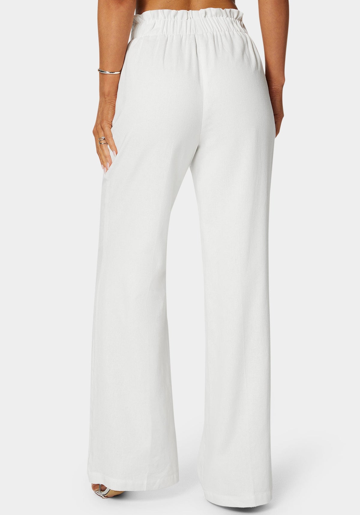 Bebe Linen High-Waist Palazzo-Leg Trousers