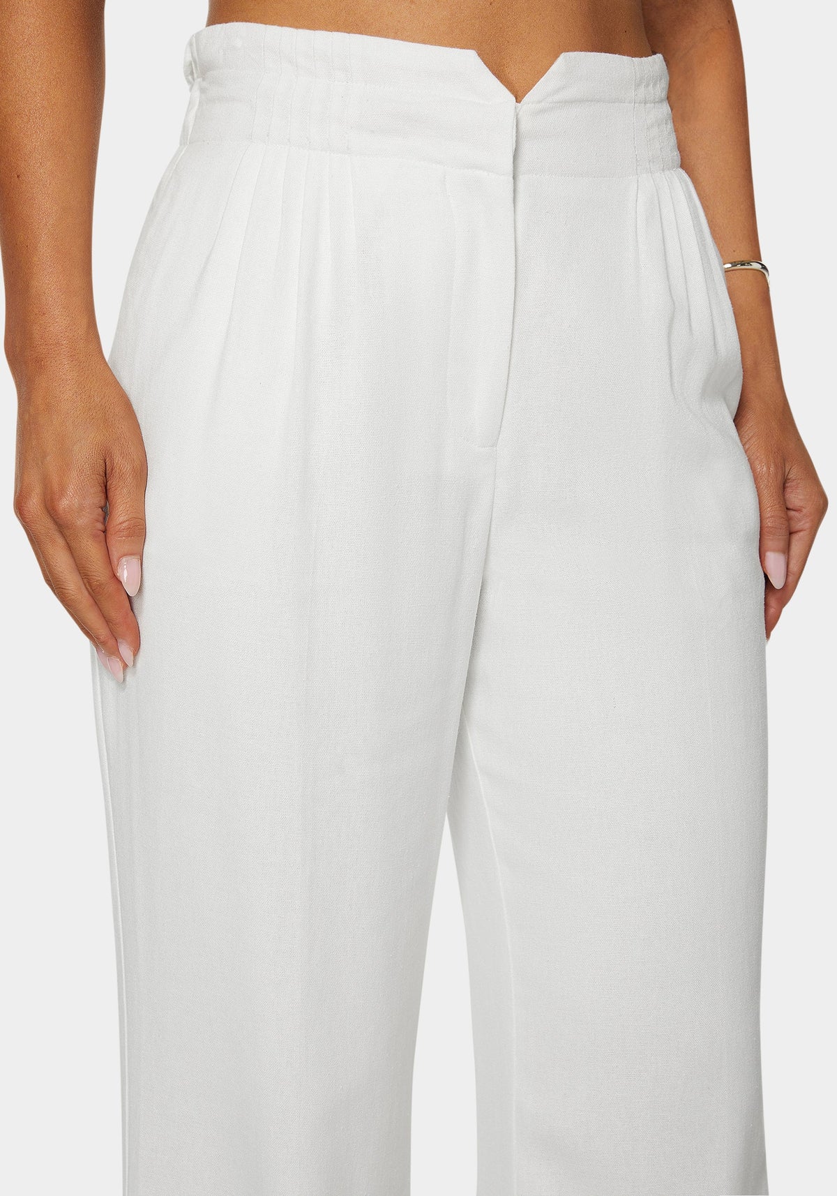 Bebe Linen High-Waist Palazzo-Leg Trousers