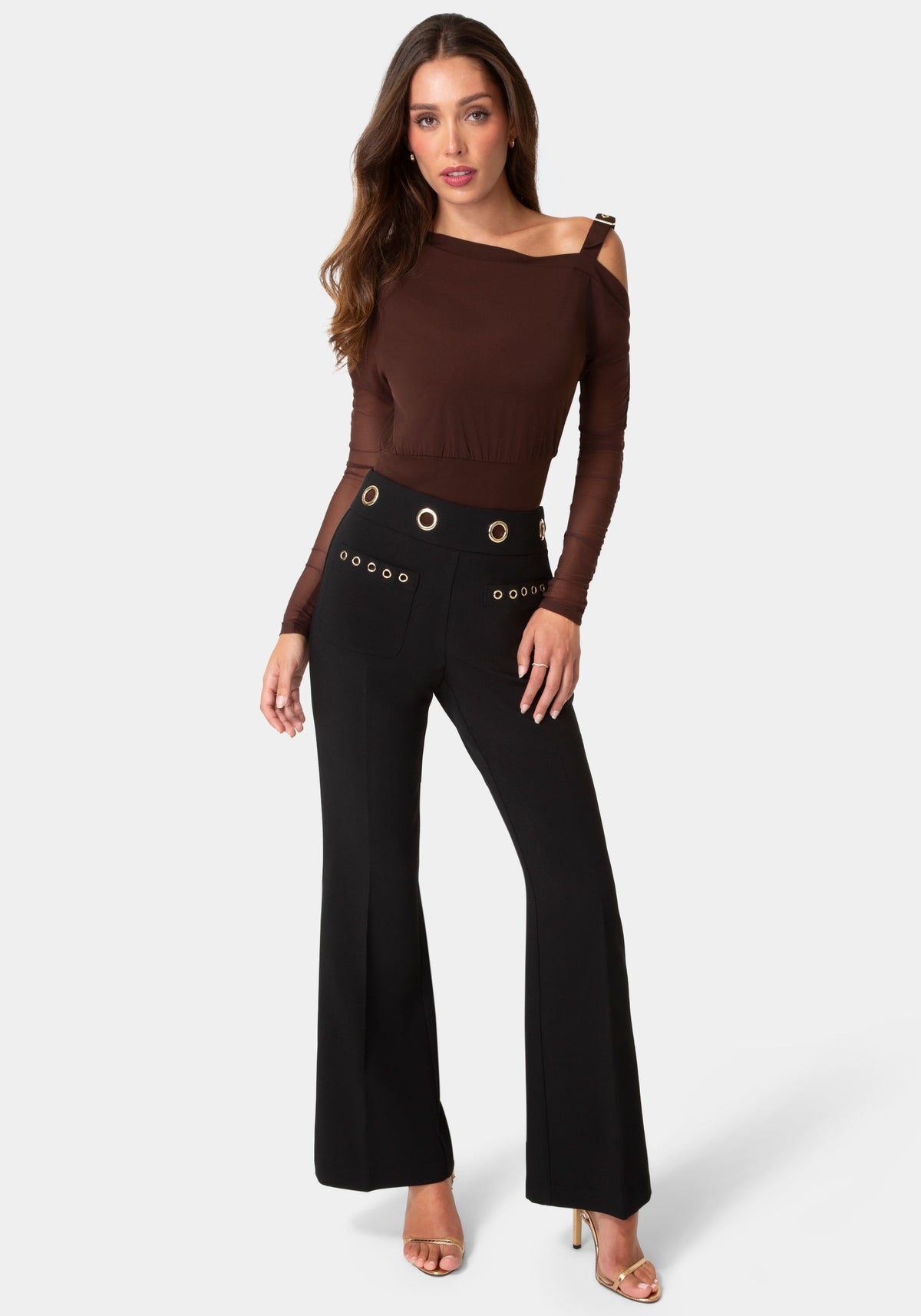 High Waist Gold Eyelet Straight Leg Pants