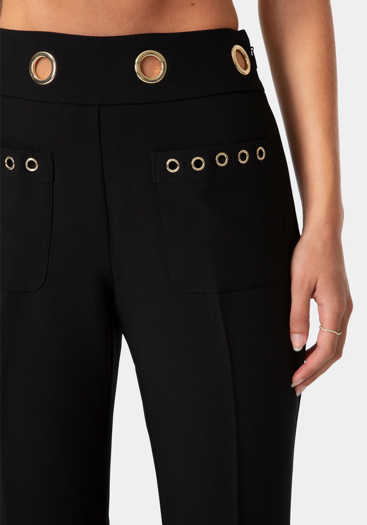 High Waist Gold Eyelet Straight Leg Pants