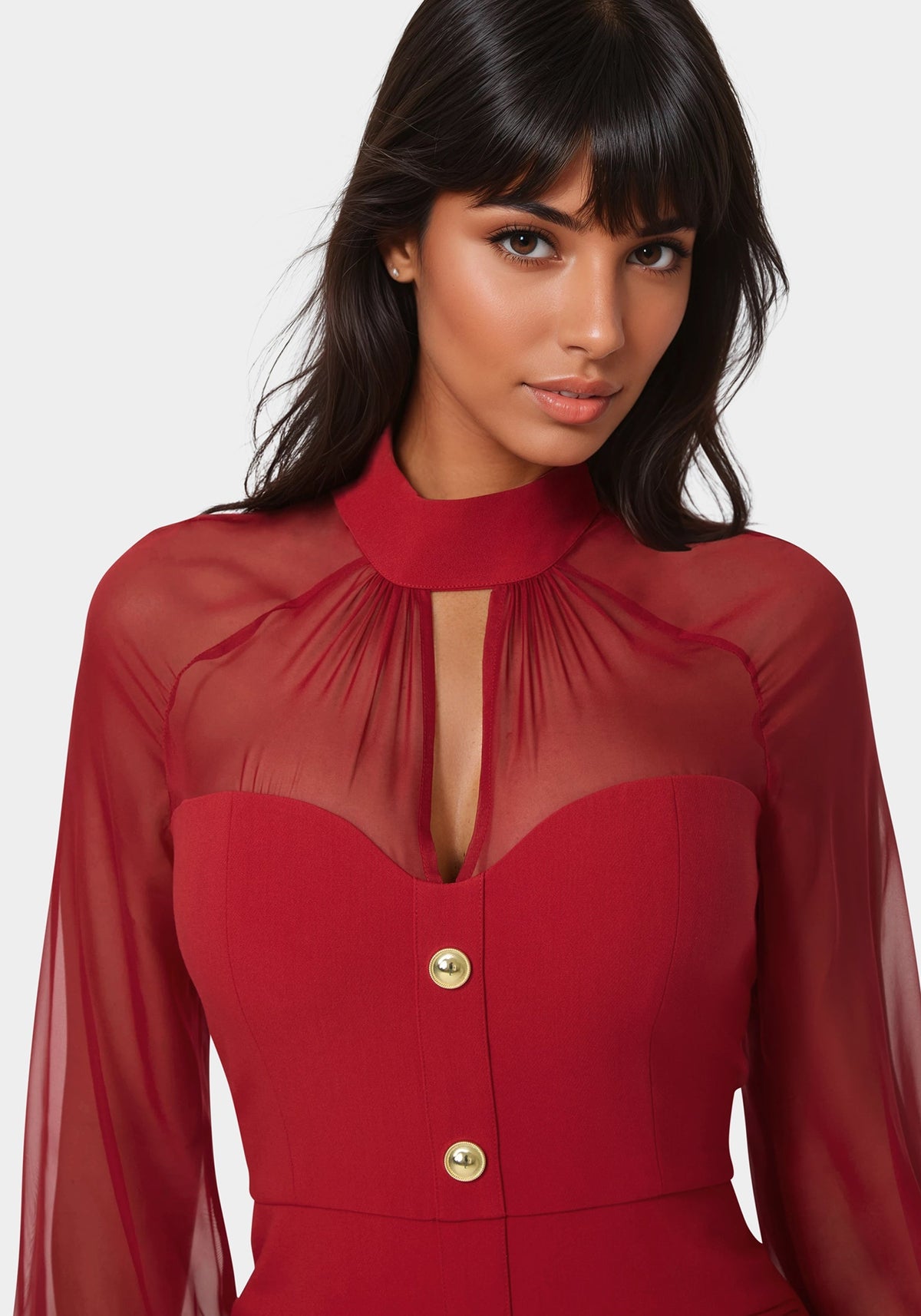 Bebe Mixed Media Long Sleeve Romper