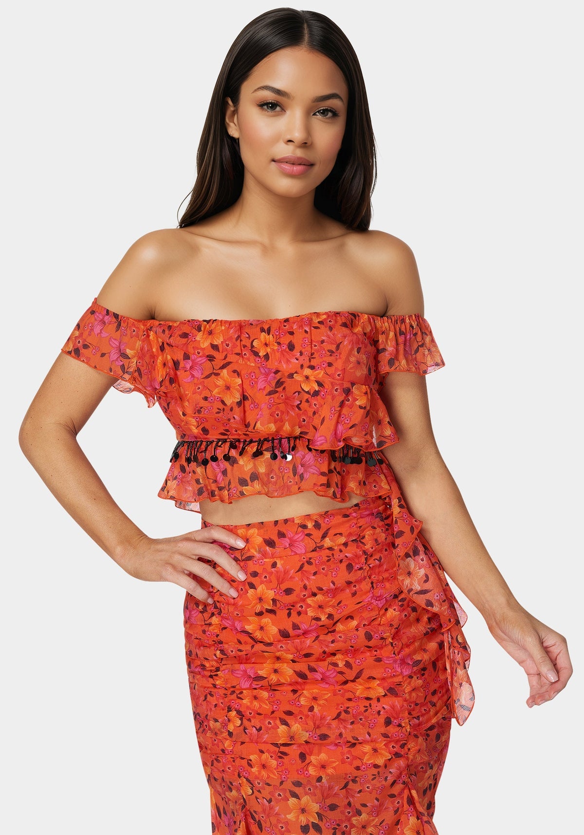 Bebe Ruffle Fringe Top