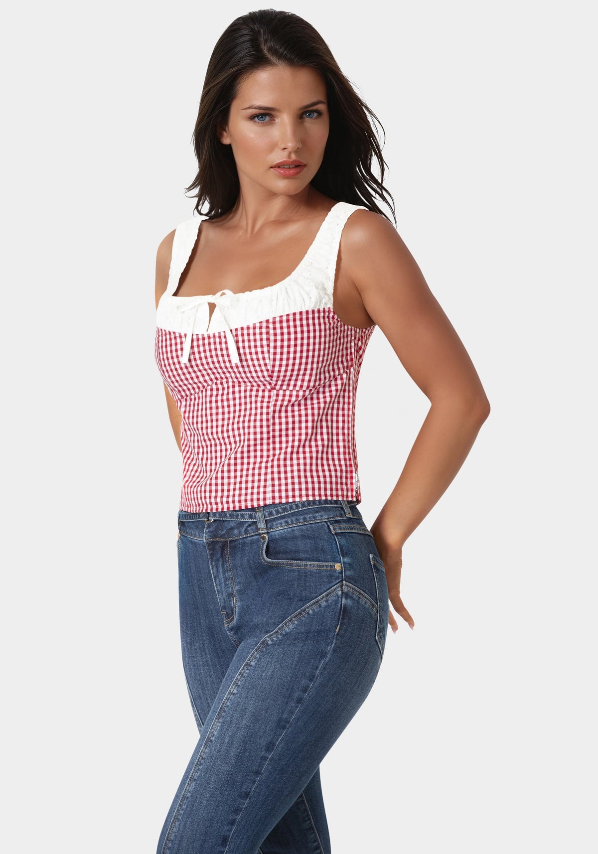 Bebe Gingham Front Tie Top