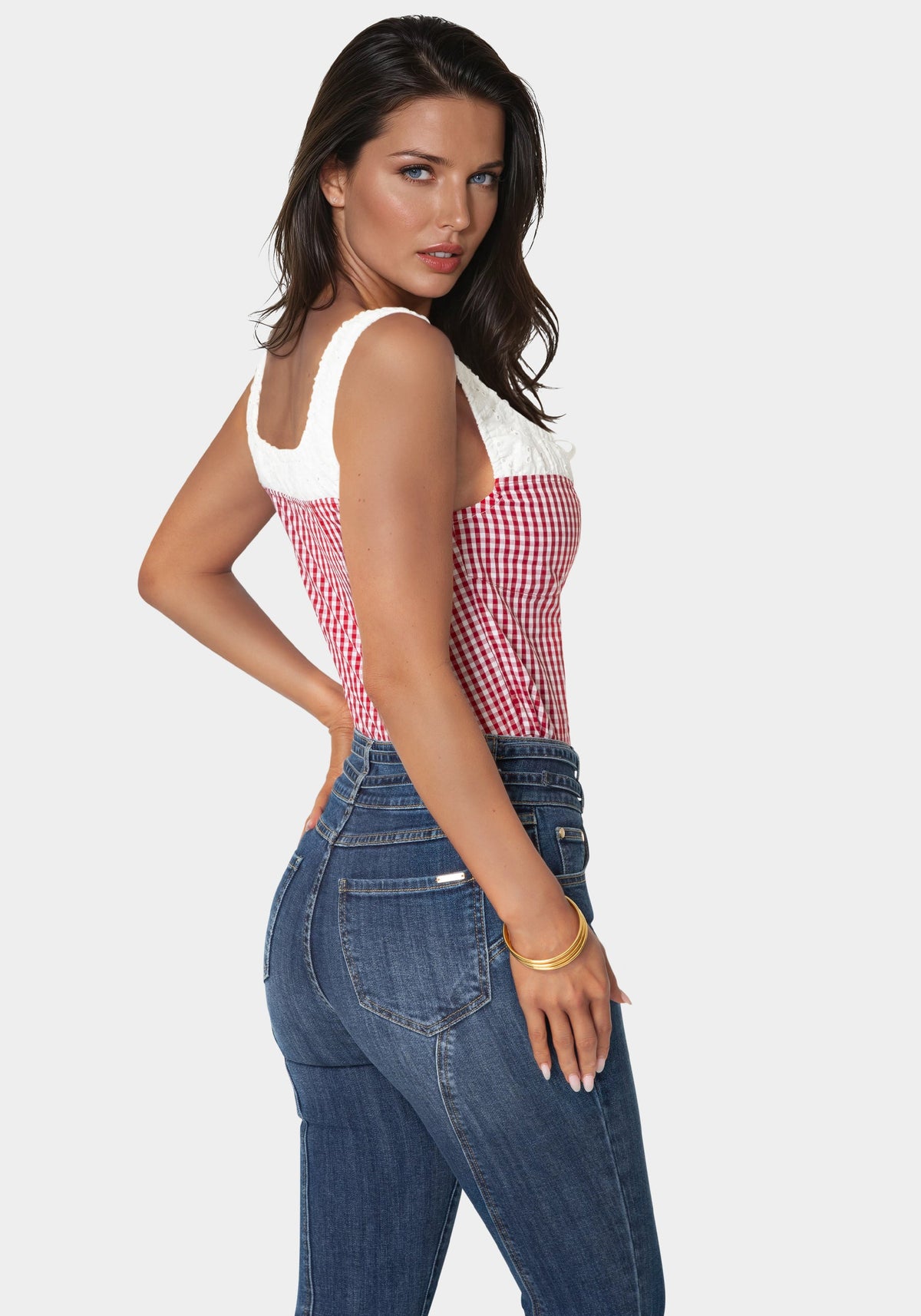Bebe Gingham Front Tie Top