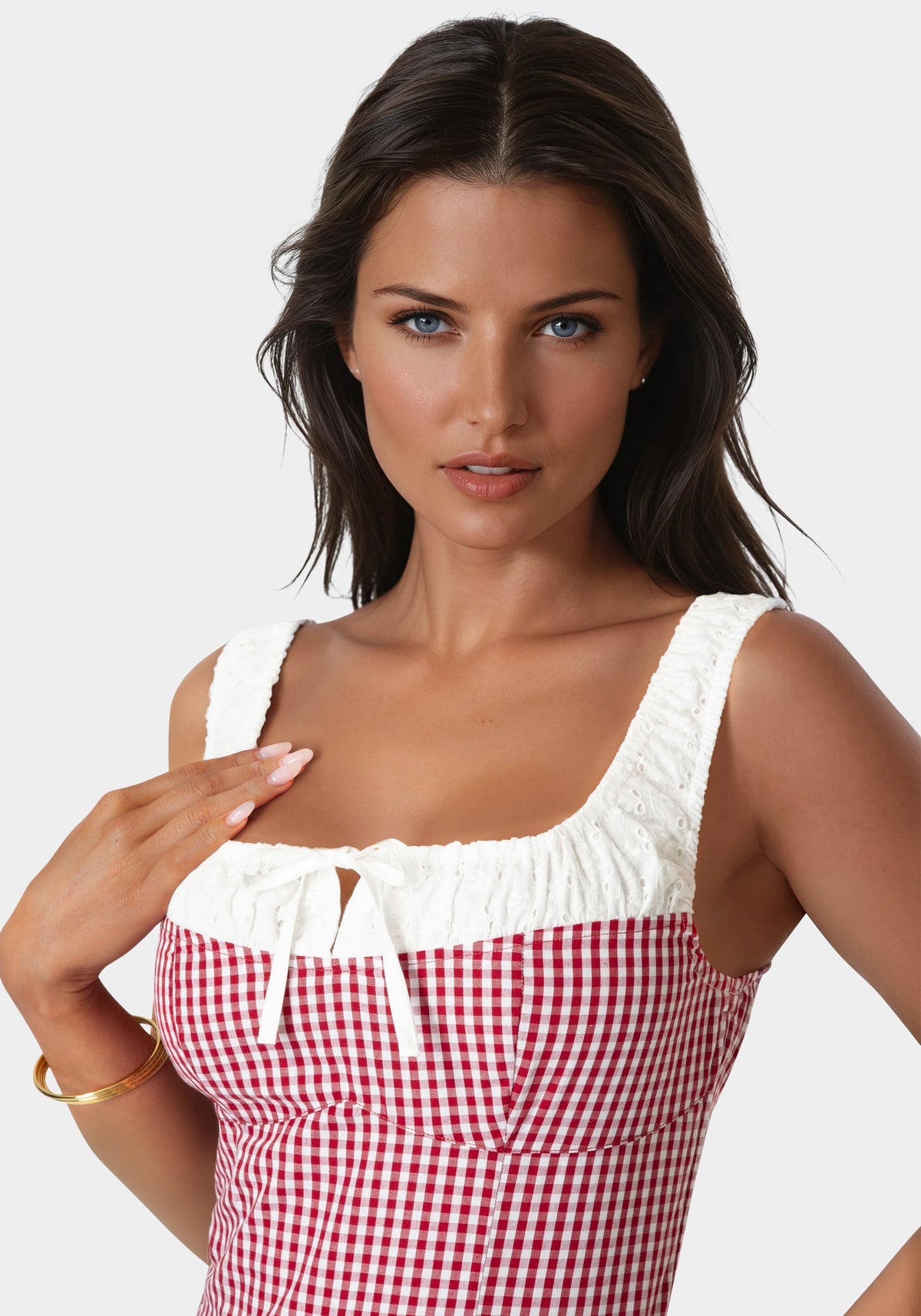 Bebe Gingham Front Tie Top