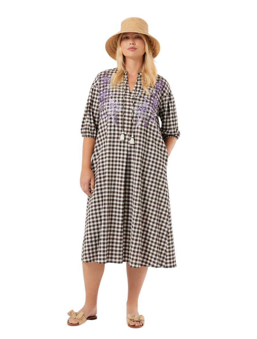 Marina Rinaldi Gingham poplin dress with embroidery
