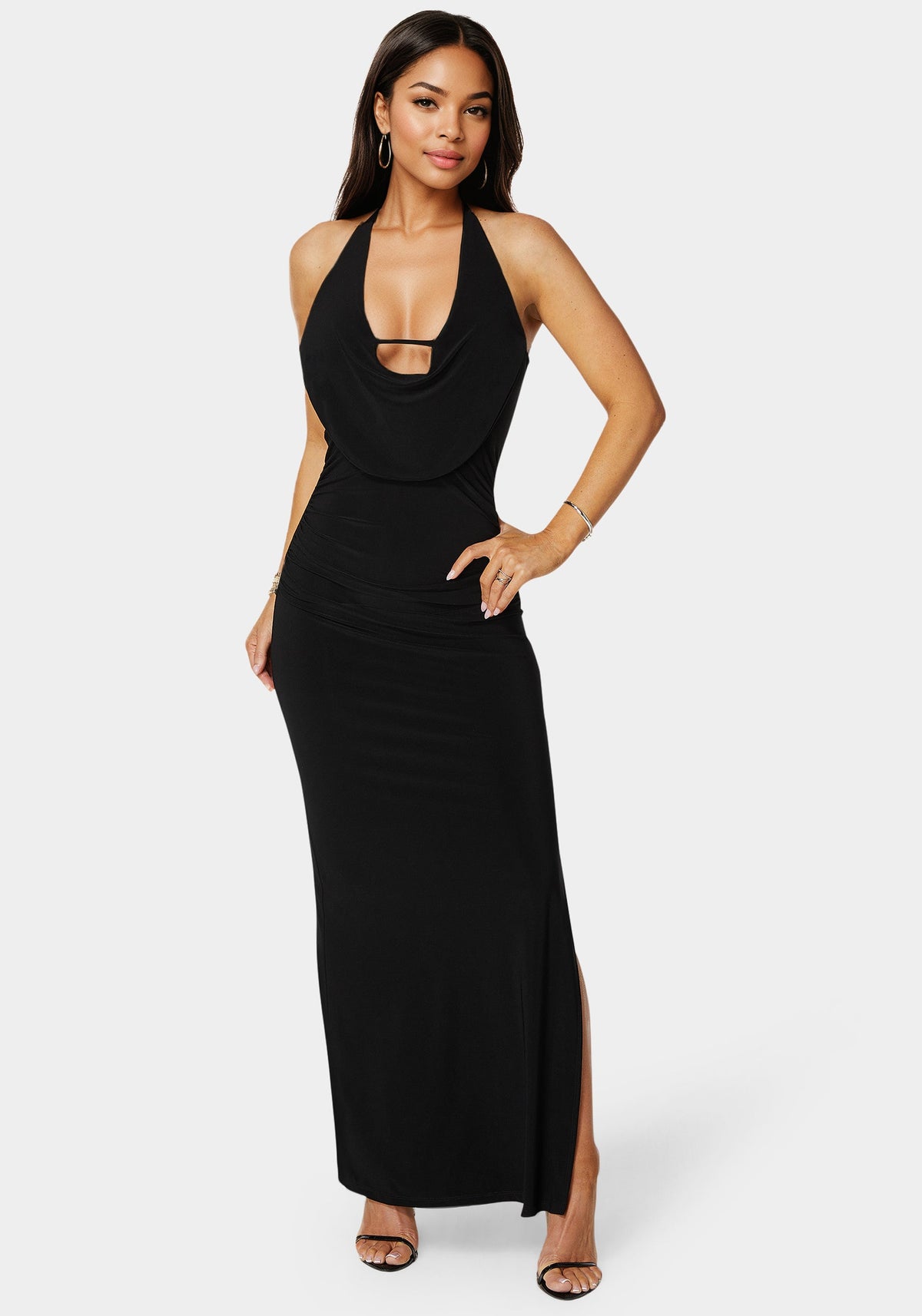 Bebe Plunge Neck Cowl Maxi Dress
