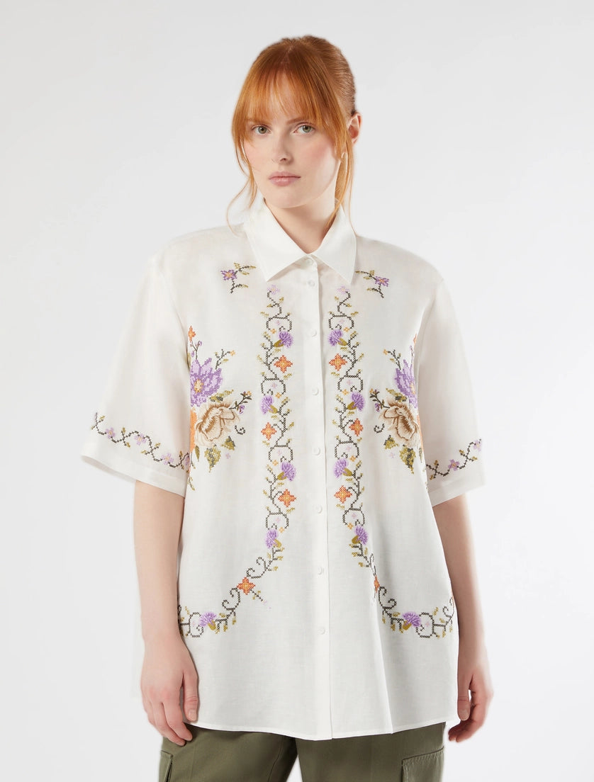 Marina Rinaldi Embroidered cotton canvas shirt